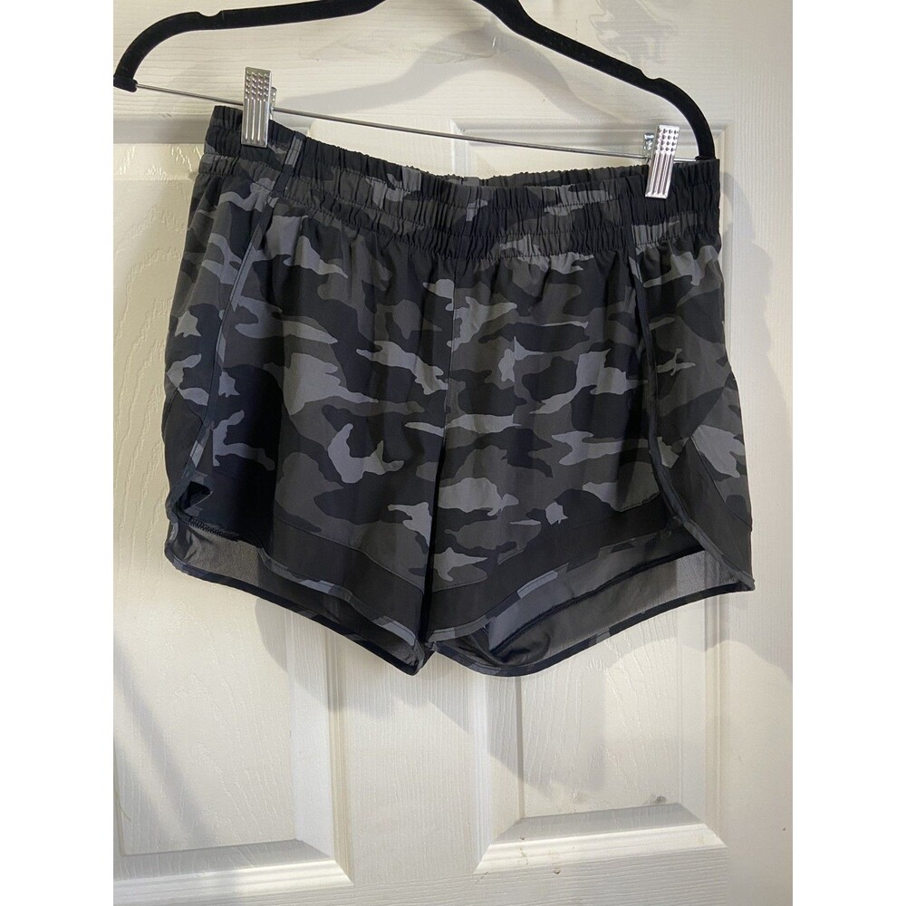 Athleta Women's Medium Mesh Racer Run Short 4" Black Grey Camouflage Camo M Med